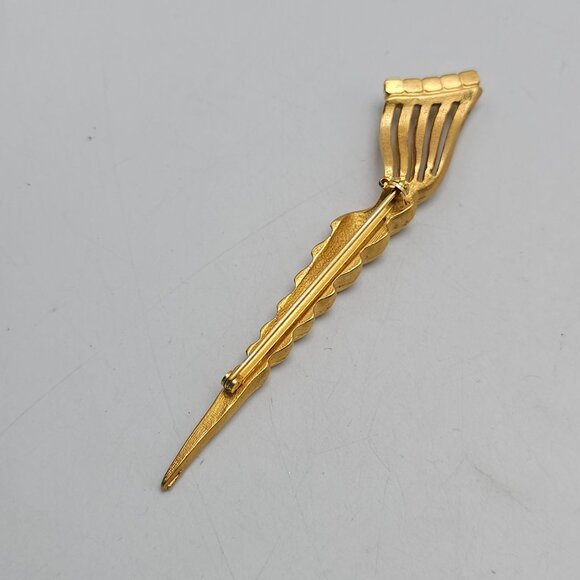 Gold Tone Spiral Sceptre Staff Brooch With Clear Rhinestone Accent - Picture 3 of 4